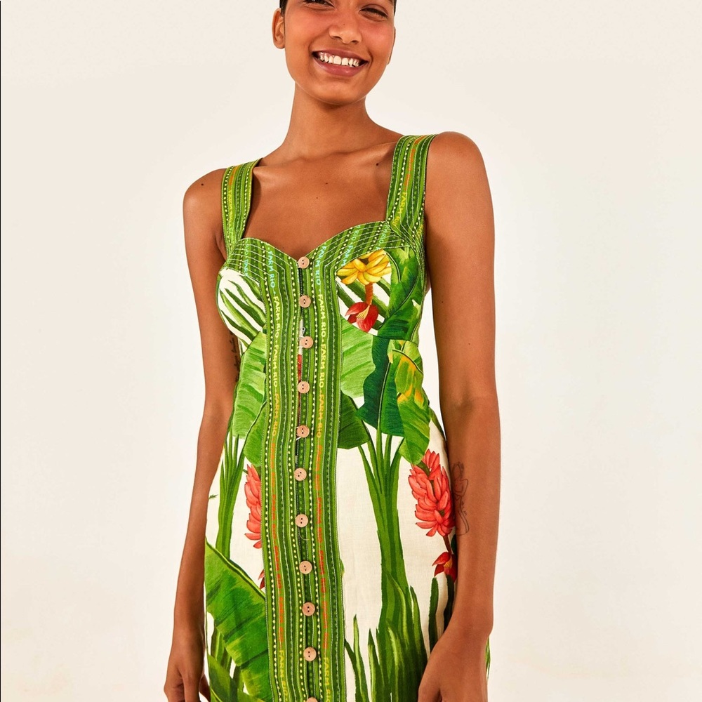 Farm Rio Fresh Forest Scarf Sweetheart-Neck Minidress - Picture 7 of 10